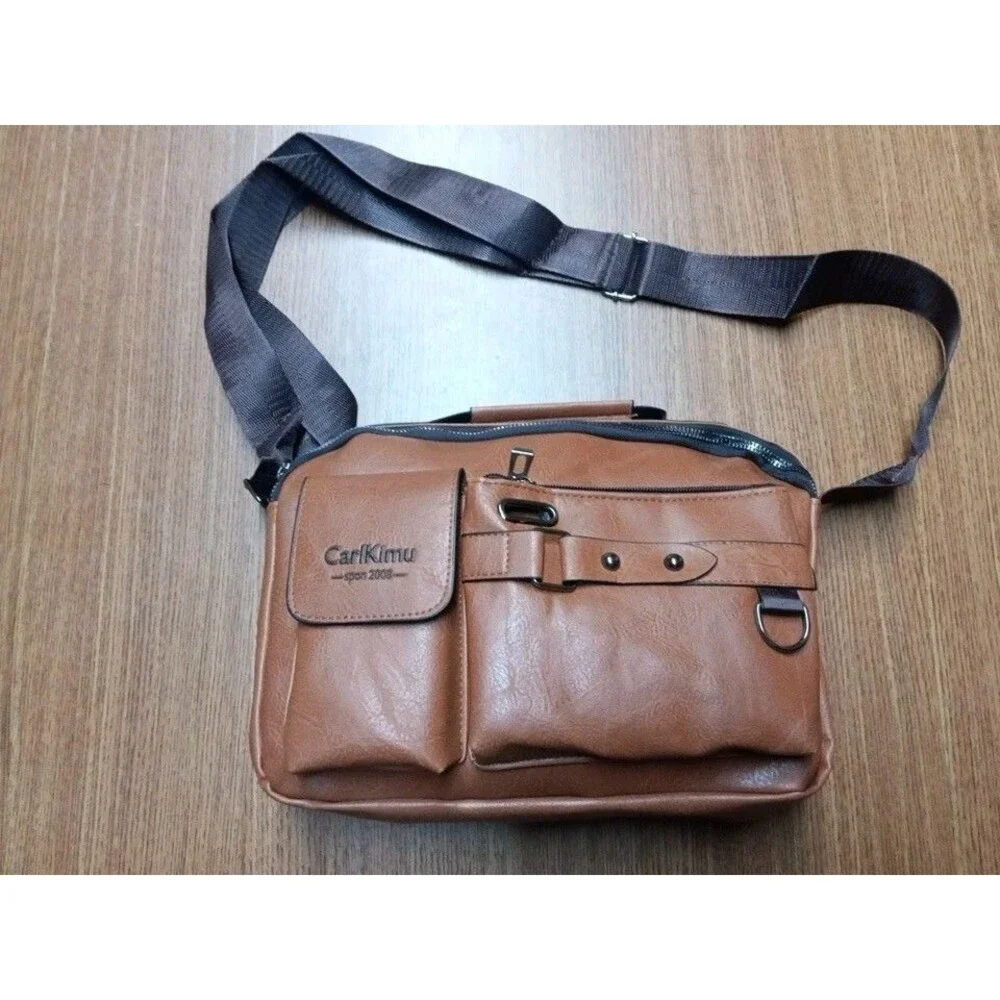 NWT CarlKimu Vintage  Camel Tan Shoulder Spacious Multi-Pocket Office Travel Bag